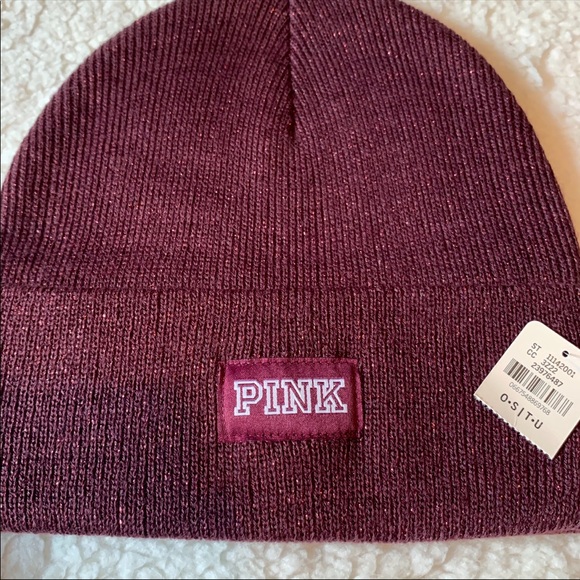 🔥VS PINK Sparkle Shimmer Beanie Hat Black Orchid - Picture 6 of 8